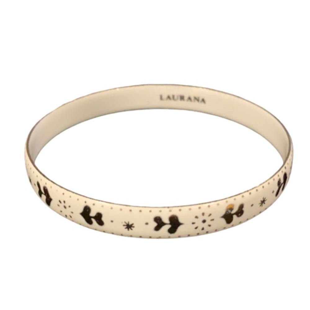 Vintage Laurana White & Gold Gilded Scroll Enamel Bangle Bracelet - Picture 4 of 5